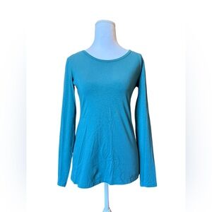 Peruvian Connection Teal Long Sleeve Scoop Neck Tee Soft Stretch Knit Top Small